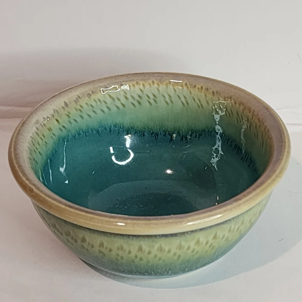 Studio Art Pottery Water Banks Bowl 5" Signed Blue Green Golden Yellow Signed - Picture 3 of 10